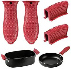 Set of 4 Silicone Hot Handle Cover Heat Resistant Pot Grip Holder Non-Slip Pot Handle Pan Sleeve Grip Potholder for Cast Iron Skillets, Griddles, Frying Pans and Metal Cookware (Red) Set of 4 Silicone Hot Handle Cover Heat Resistant Pot Grip Holder Non-Slip Pot Handle Pan Sleeve Grip Potholder for Cast Iron Skillets, Griddles, Frying Pans and Metal Cookware (Red)