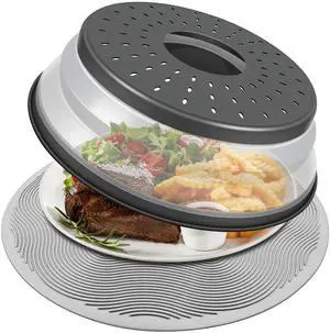 Microwave Food Cover with Mat 12 Inch, Mat as Bowl Holder, Cover for Splatter Guard, Collapsible Lid for Plate Dish, Multi-Purpose Silicone Mat & Kitchen Colander Gadget for Meal Prep,Charcoal Microwave Food Cover with Mat 12 Inch, Mat as Bowl Holder, Cover for Splatter Guard, Collapsible Lid for Plate Dish, Multi-Purpose Silicone Mat & Kitchen Colander Gadget for Meal Prep,Charcoal