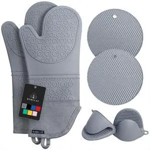 6pcs Oven Mitts and Pot Holders Sets for Kitchen, Extra Long Silicone Oven Gloves High Heat Resistant 500 Degrees Non-Slip Potholders Hot Pads for Baking Cooking, Grey 6pcs Oven Mitts and Pot Holders Sets for Kitchen, Extra Long Silicone Oven Gloves High Heat Resistant 500 Degrees Non-Slip Potholders Hot Pads for Baking Cooking, Grey