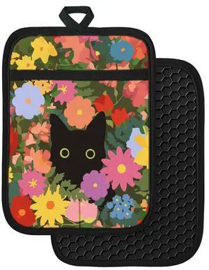 Cute Silicone Oven Mitts Heat Resistant for Women,Black Cat 100% Cotton Long Oven Mittens Gloves, Non-Slip Thick Kitchen Oven Mits Set with Hanger for Baking and Cooking Gifts Cute Silicone Oven Mitts Heat Resistant for Women,Black Cat 100% Cotton Long Oven Mittens Gloves, Non-Slip Thick Kitchen Oven Mits Set with Hanger for Baking and Cooking Gifts
