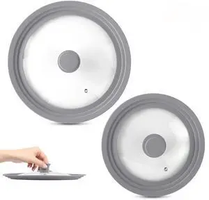 Universal Lids (Set of 2) Fits 7 to 12-Inch Cookware, Silicone Replacement Pan Lid, Glass Top Covers for Skillets, Pots, Frying Pans, Cast Iron - Grey Universal Lids (Set of 2) Fits 7 to 12-Inch Cookware, Silicone Replacement Pan Lid, Glass Top Covers for Skillets, Pots, Frying Pans, Cast Iron - Grey