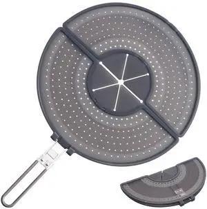 Foldable Splatter Screen with Handle for 10-13" Pans, Silicone, BPA-Free, Foldable Splatter Screen with Handle for 10-13" Pans, Silicone, BPA-Free,