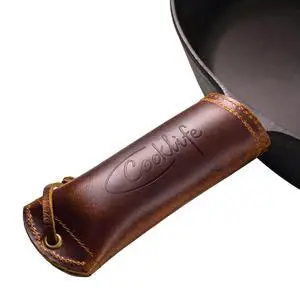 Cast Iron Handle Cover - Extra Thick Leather Hot Handle Holder for Cast Iron Skillets - Reusable Heat Protection Up to 500°F Skillet Handle Cover Cast Iron Handle Cover - Extra Thick Leather Hot Handle Holder for Cast Iron Skillets - Reusable Heat Protection Up to 500°F Skillet Handle Cover
