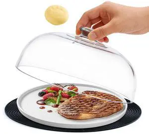 Glass Microwave Splatter Cover with Silicone Mat, 10Inch Plate Splatter Food Lid with Integrated Grip Handle and Vent Hole, BPA Free, Dishwasher Safe Glass Microwave Splatter Cover with Silicone Mat, 10Inch Plate Splatter Food Lid with Integrated Grip Handle and Vent Hole, BPA Free, Dishwasher Safe