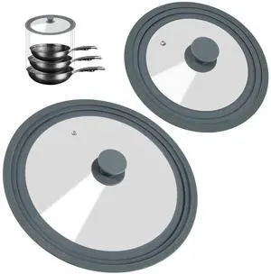 Universal Lid for Pots, Pans, and Skillets - 2 Pack Silicone Replacement Pan Lid Fits 7", 8" 9" & 10", 11", 12" Cookware - Tempered Glass Pot Lid Cover for Frying Pans, Cast Iron, CrockPot Universal Lid for Pots, Pans, and Skillets - 2 Pack Silicone Replacement Pan Lid Fits 7", 8" 9" & 10", 11", 12" Cookware - Tempered Glass Pot Lid Cover for Frying Pans, Cast Iron, CrockPot