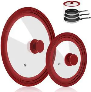 Universal Lid for Pots Pans and Skillets, 2 Pack Pan Cover fit 7", 8" 9" & 10", 11", 12" Diameter Cookware, Silicone Replacement Pan Lid Pot Lids for Frying Pans, Cast Iron,Tempered Glass Lid (Red) Universal Lid for Pots Pans and Skillets, 2 Pack Pan Cover fit 7", 8" 9" & 10", 11", 12" Diameter Cookware, Silicone Replacement Pan Lid Pot Lids for Frying Pans, Cast Iron,Tempered Glass Lid (Red)
