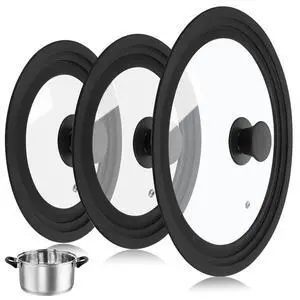 3PCS Universal Pot Lids for Pans and Skillets, Tempered Glass Replacement Cast Iron Frying Pan Cover with Heat Resistant Silicone Rim, Fits All 6" to 12" Diameter Cookware 3PCS Universal Pot Lids for Pans and Skillets, Tempered Glass Replacement Cast Iron Frying Pan Cover with Heat Resistant Silicone Rim, Fits All 6" to 12" Diameter Cookware