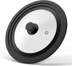 Pot Lid Fits 10", 11", 12" Cookware, Tempered Glass with Heat-Resistant Silicone Rim and Handle, for Frying Pans & Skillets, Black Pot Lid Fits 10", 11", 12" Cookware, Tempered Glass with Heat-Resistant Silicone Rim and Handle, for Frying Pans & Skillets, Black