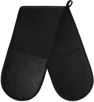 Black Double Oven Mitts, 250°C/482°F Heat Resistant BBQ Mittens with Ropes, Silicone Non-Slip Design Kitchen Mittens, Cooking Glove Top Kitchen Gadgets for Cooking Baking Grilling Black Double Oven Mitts, 250°C/482°F Heat Resistant BBQ Mittens with Ropes, Silicone Non-Slip Design Kitchen Mittens, Cooking Glove Top Kitchen Gadgets for Cooking Baking Grilling