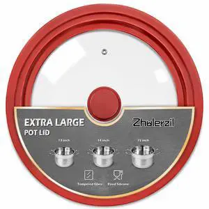 Extra Large 13-14-15 in Universal Lid for Oversized Pots, Pans and Skillets, Pot Lid Tempered Glass Lid with Heat-Resistant Silicone Edge, Cookware Lids, Replacement Frying Pan Cover Extra Large 13-14-15 in Universal Lid for Oversized Pots, Pans and Skillets, Pot Lid Tempered Glass Lid with Heat-Resistant Silicone Edge, Cookware Lids, Replacement Frying Pan Cover