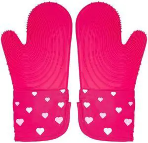 Oven Mitt Set with Heart Design, Heat Resistant Pot Holders Featuring Non-Slip Textured Silicone Grips, 2-Piece Set, Pink Oven Mitt Set with Heart Design, Heat Resistant Pot Holders Featuring Non-Slip Textured Silicone Grips, 2-Piece Set, Pink
