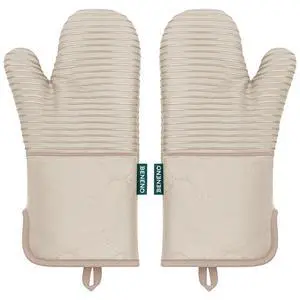 Heat Resistant 500°F Kitchen Oven Mitts 2-Pack, 7.5"x14.3", Beige Heat Resistant 500°F Kitchen Oven Mitts 2-Pack, 7.5"x14.3", Beige