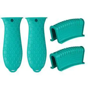 4 Pcs Non-Slip Silicone Hot Handle Holder & Assist Grips, Potholder for Cast Iron Skillets, Heat Resistant Handle Cover Sleeve for Frying Pans, Casserole, Cookware Handles, Lake Blue 4 Pcs Non-Slip Silicone Hot Handle Holder & Assist Grips, Potholder for Cast Iron Skillets, Heat Resistant Handle Cover Sleeve for Frying Pans, Casserole, Cookware Handles, Lake Blue