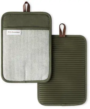 Evergreen Design Series Herringbone Ribbed Soft Silicone Pot Holders 2-Pack Set, Heat Resistant up to 500°F, Flexible & Waterproof, Deep Forest Green, 7"x10" Evergreen Design Series Herringbone Ribbed Soft Silicone Pot Holders 2-Pack Set, Heat Resistant up to 500°F, Flexible & Waterproof, Deep Forest Green, 7"x10"