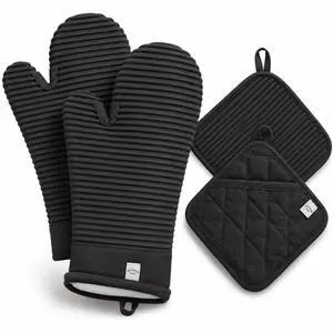 Silicone Oven Mitts and Pot Holders Set, 4-Piece | Extra Long Heat Resistant 500°F, Non-Slip Waterproof Oven Gloves with Quilted Cotton Lining | BPA-Free Hot Pads for Baking, Grilling & Cooking Silicone Oven Mitts and Pot Holders Set, 4-Piece | Extra Long Heat Resistant 500°F, Non-Slip Waterproof Oven Gloves with Quilted Cotton Lining | BPA-Free Hot Pads for Baking, Grilling & Cooking