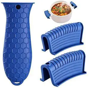 3 Pack Heat Resistant Silicone Pan Handle Sleeve, Non-Slip Cast Iron Skillet Handle Cover, Pot Holder for Metal Pan, Heat Assist Sleeve (Blue) (Blue) 3 Pack Heat Resistant Silicone Pan Handle Sleeve, Non-Slip Cast Iron Skillet Handle Cover, Pot Holder for Metal Pan, Heat Assist Sleeve (Blue) (Blue)