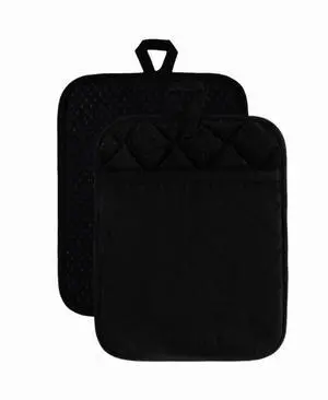 Kitchen Everyday Basic Pot Holder Heat Resistant Coaster Soft Silicone Water Resistant Pot Holder Set Oven Mitts with Pocket, 2 Piece Set, 7"x9" (Black) Kitchen Everyday Basic Pot Holder Heat Resistant Coaster Soft Silicone Water Resistant Pot Holder Set Oven Mitts with Pocket, 2 Piece Set, 7"x9" (Black)