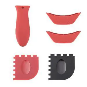 5pcs Silicone Handle Cover for Lodge Cast Iron Skillets, Includes Pan Grip Handle Cover 2 Assist Pot Holder Sleeves & 2 Grill Scrapers Heat Resistant Dishwasher Safe 5pcs Silicone Handle Cover for Lodge Cast Iron Skillets, Includes Pan Grip Handle Cover 2 Assist Pot Holder Sleeves & 2 Grill Scrapers Heat Resistant Dishwasher Safe