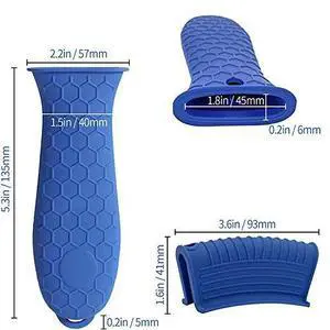 Silicone Hot Pan Handle Holder, 3Pcs Heat Resistant Non Slip Rubber Pot Handle Covers for Cast Iron Skillet Griddles Metal Frying Pans Kitchen Cookware (Blue) Silicone Hot Pan Handle Holder, 3Pcs Heat Resistant Non Slip Rubber Pot Handle Covers for Cast Iron Skillet Griddles Metal Frying Pans Kitchen Cookware (Blue)