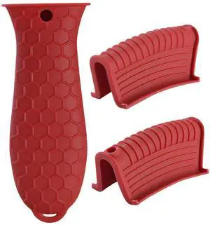 Cast Iron Skillet Handle Covers - 3 Pack Assist Pan Handle Sleeve Pot Holders, Heat Resistant Pot Handle Covers, Non-Slip Silicone Cast Iron Handle Grip for Cast Iron Skillet Metal Pan (Red) Cast Iron Skillet Handle Covers - 3 Pack Assist Pan Handle Sleeve Pot Holders, Heat Resistant Pot Handle Covers, Non-Slip Silicone Cast Iron Handle Grip for Cast Iron Skillet Metal Pan (Red)