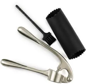 Heavy Duty Garlic Press with Zinc Alloy Handle & Stainless Steel Chamber, 61 Holes Garlic Mincer & Crusher, No Peeling Required, Includes Silicone Garlic Peeler & Cleaning Brush, Silver Heavy Duty Garlic Press with Zinc Alloy Handle & Stainless Steel Chamber, 61 Holes Garlic Mincer & Crusher, No Peeling Required, Includes Silicone Garlic Peeler & Cleaning Brush, Silver