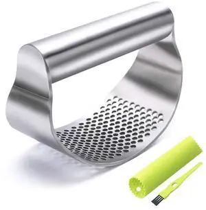 Garlic Press Rocker, Stainless Steel Garlic Mincer Garlic Crusher, Garlic Chooper with Peeler and Scraper Brush, Garlic Press with Ergonomic Handle, Innovative Kitchen Gadgets Garlic Press Rocker, Stainless Steel Garlic Mincer Garlic Crusher, Garlic Chooper with Peeler and Scraper Brush, Garlic Press with Ergonomic Handle, Innovative Kitchen Gadgets