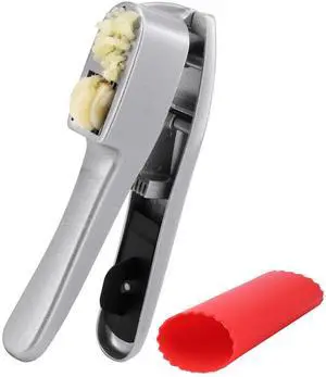 Garlic Press and Peeler Set - Silicone Garlic Peeler Tube Roller and Aluminium Garlic Press with Built-In Cleaning Tool Garlic Crusher, Mincer & Peeler for Unpeeled Garlic Cloves Garlic Press and Peeler Set - Silicone Garlic Peeler Tube Roller and Aluminium Garlic Press with Built-In Cleaning Tool Garlic Crusher, Mincer & Peeler for Unpeeled Garlic Cloves