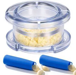 Manual Garlic Twister Garlic Crusher and Garlic Mincer Tool with 2 Silicone Peelers, Handheld Rotating Chopper for Ginger, Chili, Easy to Use and Clean, Dishwasher Safe (Transparent) Manual Garlic Twister Garlic Crusher and Garlic Mincer Tool with 2 Silicone Peelers, Handheld Rotating Chopper for Ginger, Chili, Easy to Use and Clean, Dishwasher Safe (Transparent)