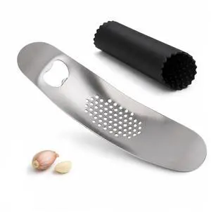 Garlic Press Rocker, Stainless Steel Mincer with Peeler Garlic Press Rocker, Stainless Steel Mincer with Peeler