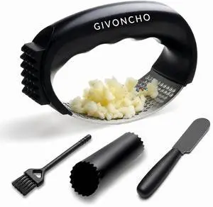 Garlic Press Rocker Set, Stainless Steel Garlic Crusher & Mincer Tool, Garlic Grinder with Peeler, Cleaning Brush and Spatula for Easy Garlic Mincing Garlic Press Rocker Set, Stainless Steel Garlic Crusher & Mincer Tool, Garlic Grinder with Peeler, Cleaning Brush and Spatula for Easy Garlic Mincing