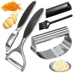 Garlic Press Rocker Set Stainless Steel And All-in-One Kitchen Vegetable Peeler, Premium peelers For Kitchen - Ideal For Potato, Apple, Carrot, Fruit And More Garlic Press Rocker Set Stainless Steel And All-in-One Kitchen Vegetable Peeler, Premium peelers For Kitchen - Ideal For Potato, Apple, Carrot, Fruit And More
