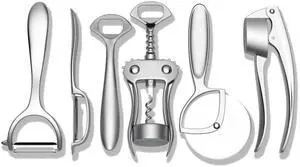 Kitchen Tool Set | 6 Piece Kitchen Utensil Set | Includes Y-Peeler, Peeler, Bottle Opener, Wine Opener, Pizza Cutter, and Garlic Press | Plastic-Free, Dishwasher Safe Gadget Essentials Kitchen Tool Set | 6 Piece Kitchen Utensil Set | Includes Y-Peeler, Peeler, Bottle Opener, Wine Opener, Pizza Cutter, and Garlic Press | Plastic-Free, Dishwasher Safe Gadget Essentials