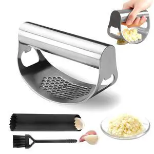 Garlic Press Rocker,Stainless Steel Garlic Mincer,Garlic Crusher w/Ergonomic Handle,Built-in Bottle Opener,Garlic Chooper with Peeler&Cleaning Brush,Essentials Kitchen Gadgets for Effortless Smashing Garlic Press Rocker,Stainless Steel Garlic Mincer,Garlic Crusher w/Ergonomic Handle,Built-in Bottle Opener,Garlic Chooper with Peeler&Cleaning Brush,Essentials Kitchen Gadgets for Effortless Smashing