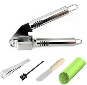 Garlic Press and Peel Set Stainless Steel- Rust Proof Garlic Mincer Tool - Easy-Squeeze, Easy-Clean Silicone Garlic Peeler & Brush (Green) Garlic Press and Peel Set Stainless Steel- Rust Proof Garlic Mincer Tool - Easy-Squeeze, Easy-Clean Silicone Garlic Peeler & Brush (Green)