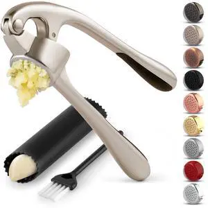 Premium Garlic Press Set - Rust Proof Professional Garlic Mincer Tool - Easy-Squeeze, Easy-Clean with Soft, Ergonomic Handle - Silicone Garlic Peeler & Brush (Silver) Premium Garlic Press Set - Rust Proof Professional Garlic Mincer Tool - Easy-Squeeze, Easy-Clean with Soft, Ergonomic Handle - Silicone Garlic Peeler & Brush (Silver)