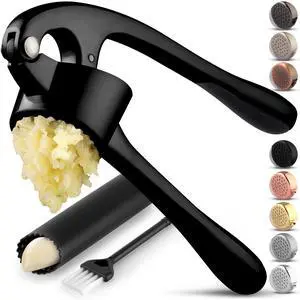 Large Premium Garlic Press Set - Bigger Bowl for Bigger Garlic - Rust Proof Garlic Mincer Tool - Easy-Squeeze, Easy-Clean Silicone Garlic Peeler & Brush (Black) Large Premium Garlic Press Set - Bigger Bowl for Bigger Garlic - Rust Proof Garlic Mincer Tool - Easy-Squeeze, Easy-Clean Silicone Garlic Peeler & Brush (Black)