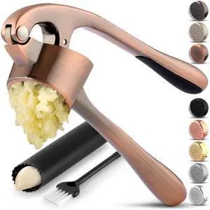 Large Premium Garlic Press Set - Bigger Bowl for Bigger Garlic - Rust Proof Garlic Mincer Tool - Easy-Squeeze, Easy-Clean Silicone Garlic Peeler & Brush (Copper) Large Premium Garlic Press Set - Bigger Bowl for Bigger Garlic - Rust Proof Garlic Mincer Tool - Easy-Squeeze, Easy-Clean Silicone Garlic Peeler & Brush (Copper)