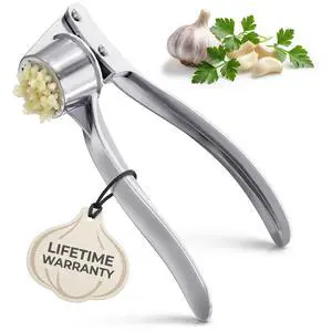 Metal Garlic Press - Ginger Mincer with 37 Built-In Studs for Maximum Extraction, Garlic Crusher for Ginger and Soft Nuts, Rust-Resistant, Ergonomic Handle, No Peel Needed, Hand Wash Only, Silver Metal Garlic Press - Ginger Mincer with 37 Built-In Studs for Maximum Extraction, Garlic Crusher for Ginger and Soft Nuts, Rust-Resistant, Ergonomic Handle, No Peel Needed, Hand Wash Only, Silver