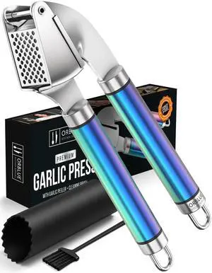 Garlic Press and Peeler Set, Stainless Steel - Professional Grade Mincer, Crusher - Dishwasher Safe & Rust-proof, Multi-colored Garlic Press and Peeler Set, Stainless Steel - Professional Grade Mincer, Crusher - Dishwasher Safe & Rust-proof, Multi-colored