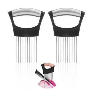 2PCS Onion Holder for Slicing, Upgraded Stainless Steel Onion Slicer Holder with Ergonomic Handle, Tomato Cutter, Vegetable Slicing Tool, Meat Tenderizer, Kitchen Food Cutting Gadget 2PCS Onion Holder for Slicing, Upgraded Stainless Steel Onion Slicer Holder with Ergonomic Handle, Tomato Cutter, Vegetable Slicing Tool, Meat Tenderizer, Kitchen Food Cutting Gadget