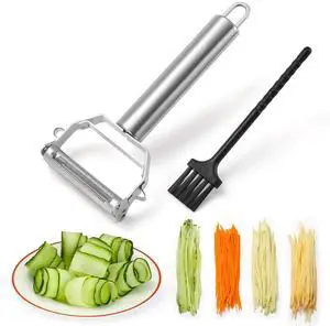 Stainless Steel Peeler Julienne Cutter Slicer for Carrot Potato Melon Vegetable and Fruit with Cleaning Brush Stainless Steel Peeler Julienne Cutter Slicer for Carrot Potato Melon Vegetable and Fruit with Cleaning Brush