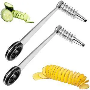 2 Pcs Spiral Potato Cutter, Piranha Spiral Knife Kitchen Accessories Tool, Stainless Steel Curly Fry Cutter, Spirals Slicer for Vegetables, Cucumbers and Carrots 2 Pcs Spiral Potato Cutter, Piranha Spiral Knife Kitchen Accessories Tool, Stainless Steel Curly Fry Cutter, Spirals Slicer for Vegetables, Cucumbers and Carrots