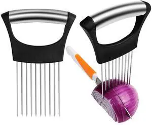 Onion Slicer Holder,Stainless Steel Onion Slicer for Slicing of Onions,Potato,Tomatoes,Avocados,Eggs and Vegetables(2PCS Black) Onion Slicer Holder,Stainless Steel Onion Slicer for Slicing of Onions,Potato,Tomatoes,Avocados,Eggs and Vegetables(2PCS Black)
