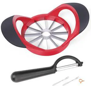 4.72 Inch 12 Super Sharp Stainless Steel Blades Apple Slicer, Corer and Divider, 1 Super Sharp Peeler, 2 Fruit Forks and 1 Orange Citrus Peeler Tool, Red 4.72 Inch 12 Super Sharp Stainless Steel Blades Apple Slicer, Corer and Divider, 1 Super Sharp Peeler, 2 Fruit Forks and 1 Orange Citrus Peeler Tool, Red