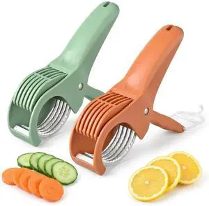 Multifunctional Fruit and Vegetable Slicer with Stainless Steel Blades, Press & Cut, for Cucumber, Carrot, Banana, Sausage, 2 Pack Multifunctional Fruit and Vegetable Slicer with Stainless Steel Blades, Press & Cut, for Cucumber, Carrot, Banana, Sausage, 2 Pack