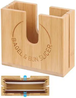 Adjustable Bagel Slicer Holder | Bamboo Bagel Cutting Holder with Width Adjustable Slots for Small & Large Bagels, Buns & English Muffins, Knife Groove for Long Bread Knife + Non-Slip Base Adjustable Bagel Slicer Holder | Bamboo Bagel Cutting Holder with Width Adjustable Slots for Small & Large Bagels, Buns & English Muffins, Knife Groove for Long Bread Knife + Non-Slip Base