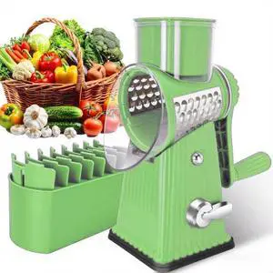 Rotary Cheese Grater with 5 Well-designed Blades & Strong Suction Base, Kitchen Mandoline Vegetable Slicer with Blade Storage Box (GREEN) Rotary Cheese Grater with 5 Well-designed Blades & Strong Suction Base, Kitchen Mandoline Vegetable Slicer with Blade Storage Box (GREEN)