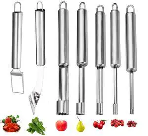 Fruit and Vegetable Corer Tool, Multi-Function Stainless Corer and Pitter Remover Set for Apple, Chili Kernel Remover Fruit Slicer for Kitchen Fruit and Vegetable Corer Tool, Multi-Function Stainless Corer and Pitter Remover Set for Apple, Chili Kernel Remover Fruit Slicer for Kitchen