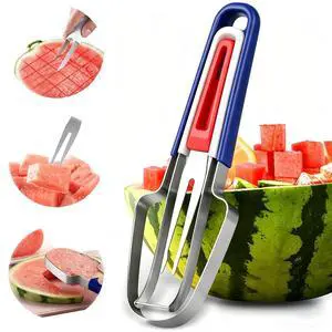 Watermelon Cutter 3-in-1 Stainless Steel Fruit Cutter, Fork Slicer & Popsicle Maker for BBQ, Picnic & Kitchen Multi Melon Cutting Tool (Red White Blue) Watermelon Cutter 3-in-1 Stainless Steel Fruit Cutter, Fork Slicer & Popsicle Maker for BBQ, Picnic & Kitchen Multi Melon Cutting Tool (Red White Blue)