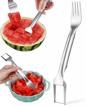 Watermelon Fork Slicer Cutter, Stainless Steel 2-in-1 Watermelon Cutter for Family Parties Camping, Summer Watermelon Cutting Artifact, Professional Fruit Fork Slicer (1PCS) Watermelon Fork Slicer Cutter, Stainless Steel 2-in-1 Watermelon Cutter for Family Parties Camping, Summer Watermelon Cutting Artifact, Professional Fruit Fork Slicer (1PCS)